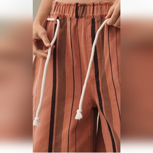 PILCRO Anthropologie Cropped PJ Wide-Leg Jeans Striped Oversized Size M - Picture 4 of 13